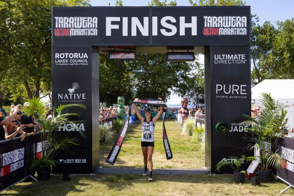 Ruth Croft winning the 102km Tarawera Ultramarathon Photo Graeme Murray